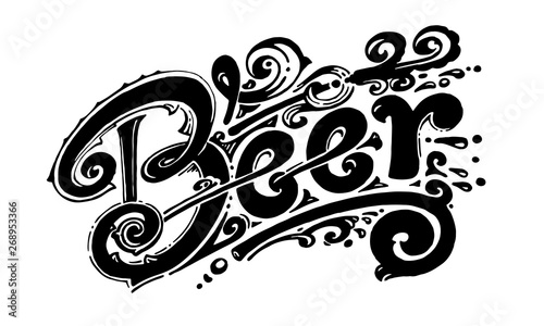 Beer, vector logo for printing, labels and packaging. Made by hand, black and white image
