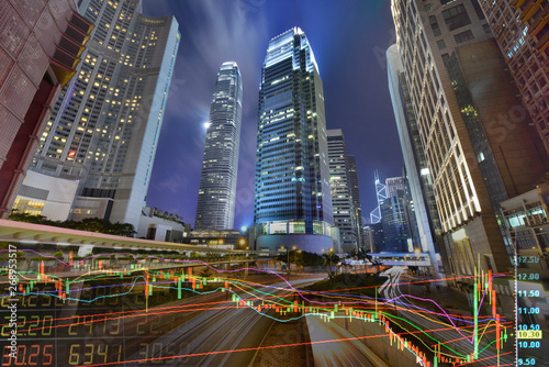 Canvas Print Statistic graph index of stock Market Exchange on a skyscraper in hong kong at n