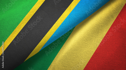 Tanzania and Congo two flags textile cloth, fabric texture 