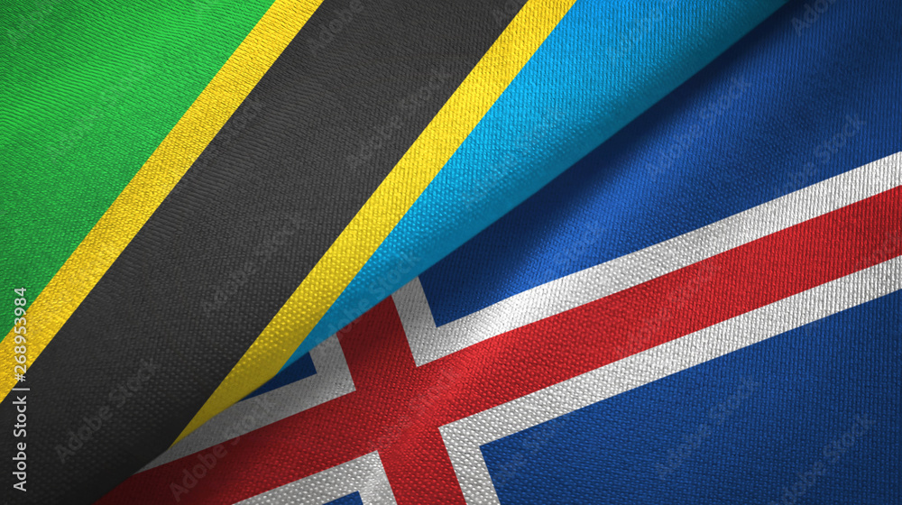 Tanzania and Iceland two flags textile cloth, fabric texture Tanzania and Iceland two flags textile cloth, fabric texture