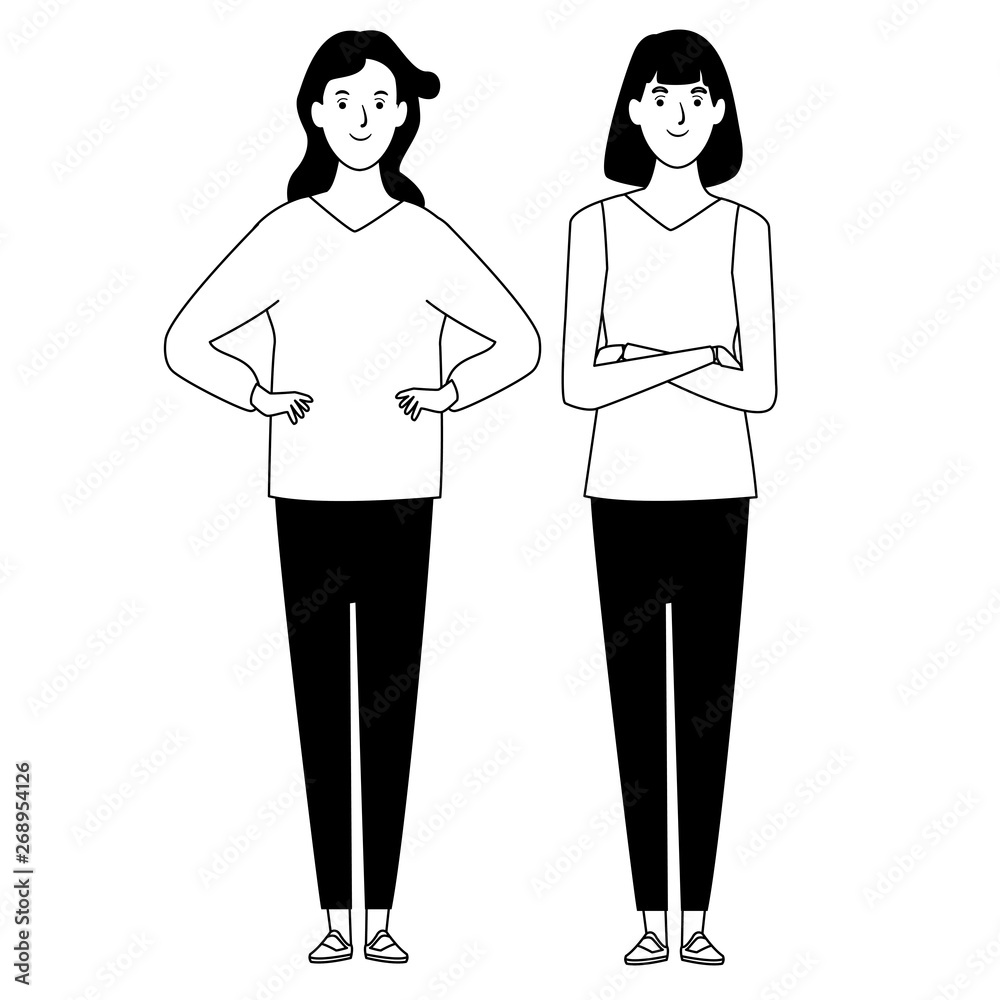 women avatar cartoon character in black and white women avatar cartoon character in black and white