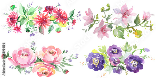 Bouquet floral botanical flowers. Watercolor background illustration set. Isolated bouquets illustration element. © yanushkov