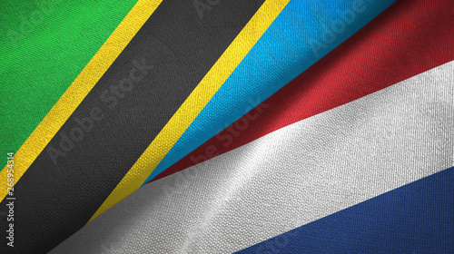 Tanzania and Netherlands two flags textile cloth, fabric texture