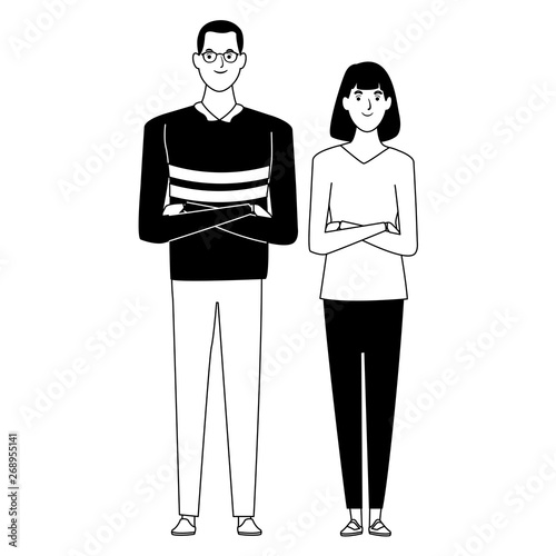 couple avatar cartoon character in black and white