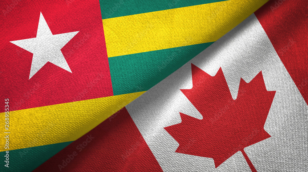 Togo and Canada two flags textile cloth, fabric texture Togo and Canada two flags textile cloth, fabric texture