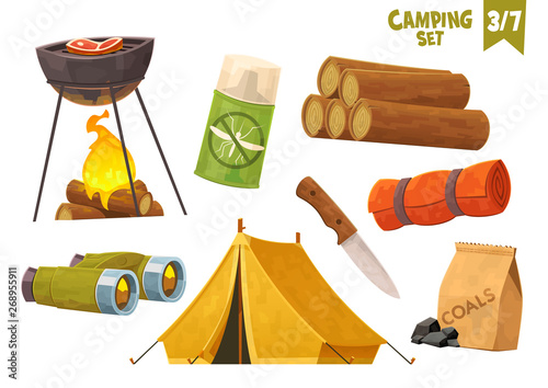 Barbecue binoculars tent knife camp mat mosquito repellent firewood camping set