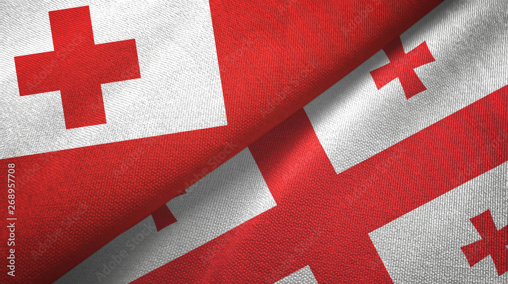 Tonga and Georgia two flags textile cloth, fabric texture Tonga and Georgia two flags textile cloth, fabric texture