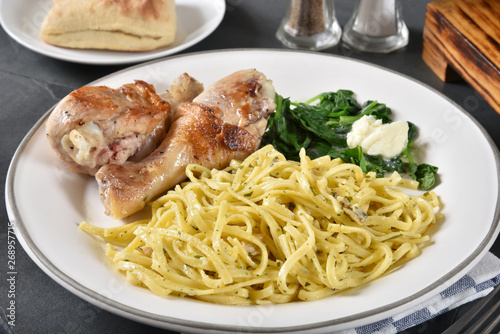 Fried chicken and linguine dinner