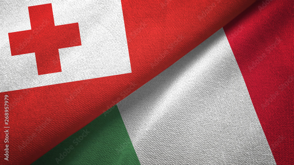 Tonga and Italy two flags textile cloth, fabric texture Tonga and Italy two flags textile cloth, fabric texture