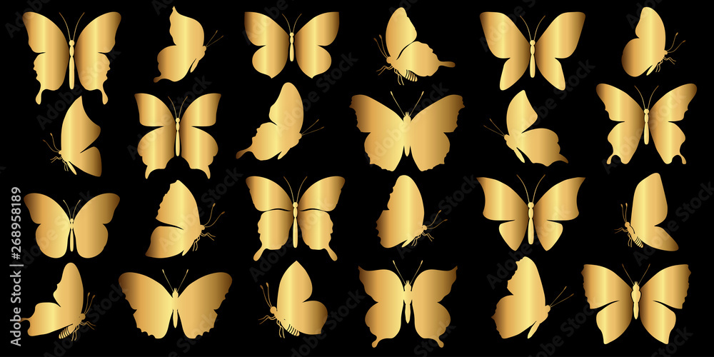 set of gold butterflies set of gold butterflies