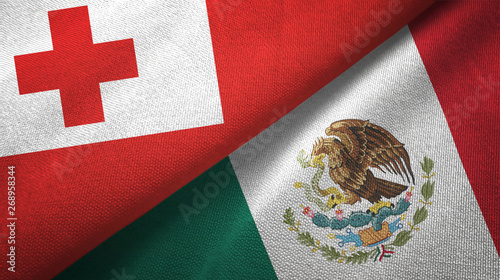 Tonga and Mexico two flags textile cloth, fabric texture photo