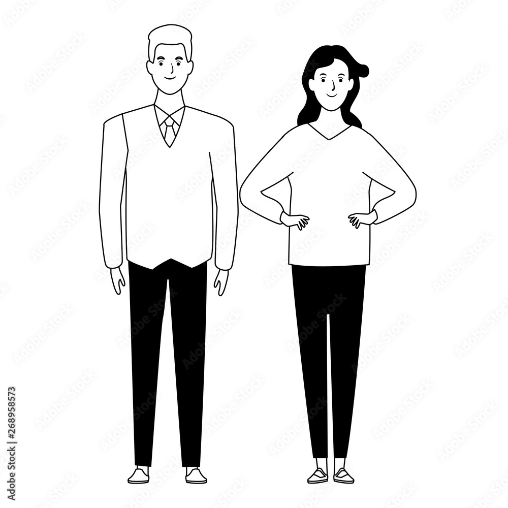 couple avatar cartoon character in black and white couple avatar cartoon character in black and white