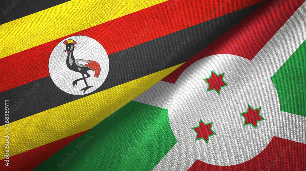 Fototapeta premium Uganda and Burundi two flags textile cloth, fabric texture 