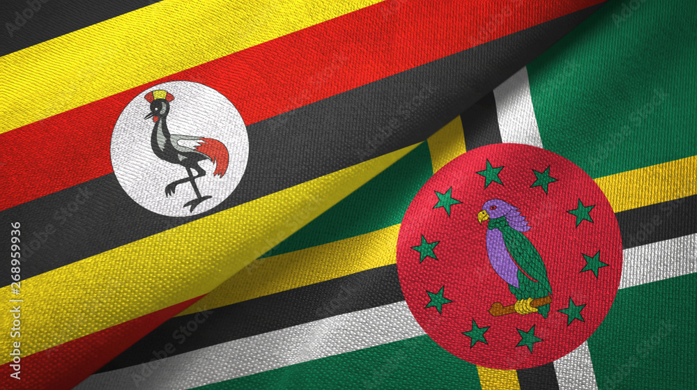 Fototapeta premium Uganda and Dominica two flags textile cloth, fabric texture