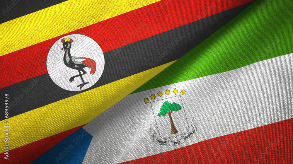 Fototapeta premium Uganda and Equatorial Guinea two flags textile cloth, fabric texture