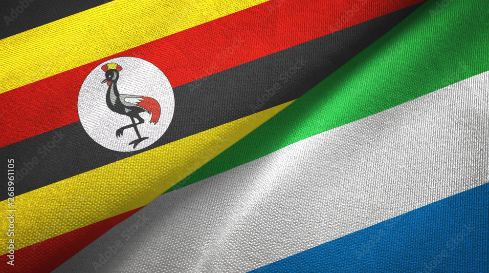 Fototapeta premium Uganda and Sierra Leone two flags textile cloth, fabric texture