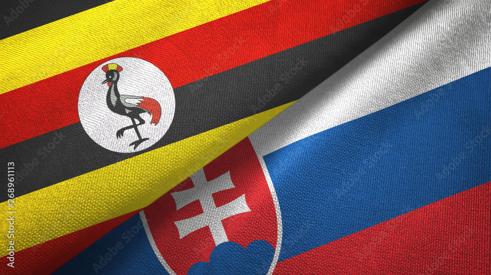 Fototapeta premium Uganda and Slovakia two flags textile cloth, fabric texture