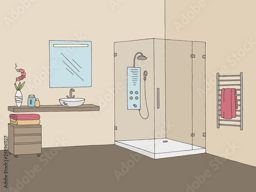Bathroom graphic interior color sketch illustration vector