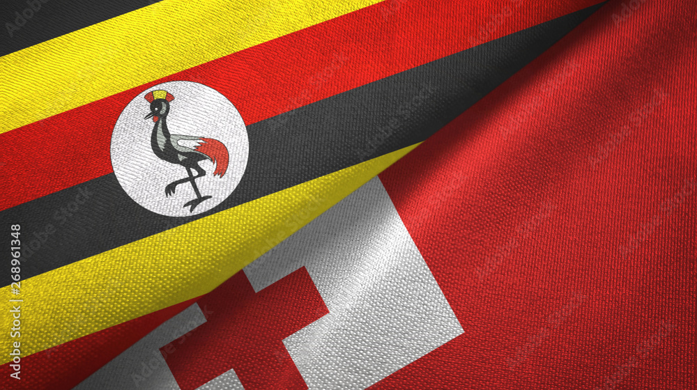 Fototapeta premium Uganda and Tonga two flags textile cloth, fabric texture