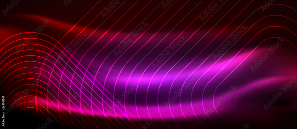 Neon glowing techno lines, hi-tech futuristic abstract background template with square shapes Neon glowing techno lines, hi-tech futuristic abstract background template with square shapes