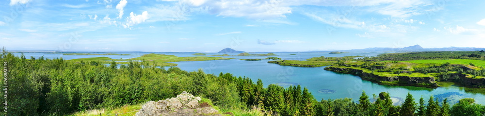 Pretty panoramic view of Lake Myvatn on a sunny day