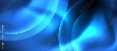 Blue neon bubbles and circles abstract background, futuristic magic techno design