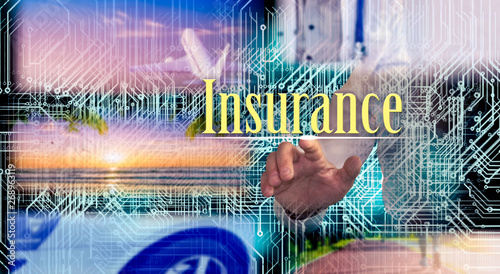 Insurance, health ,car , travel. Insurance concept on virtual screen.