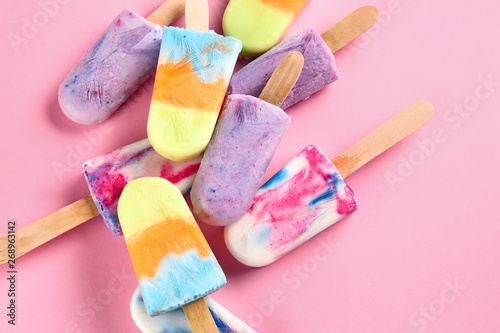 Tasty ice cream on color ba...