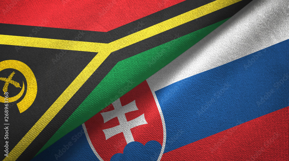 Fototapeta premium Vanuatu and Slovakia two flags textile cloth, fabric texture