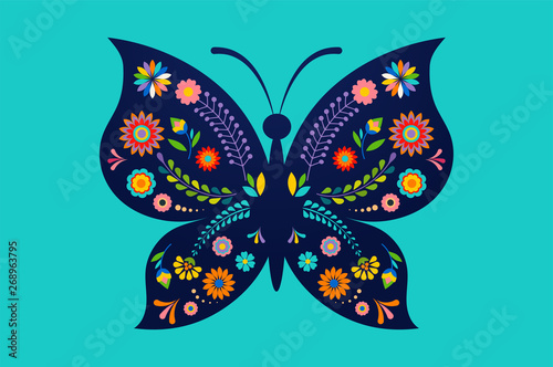 Naklejka Summer festival, fair with patterned butterfly - vector background