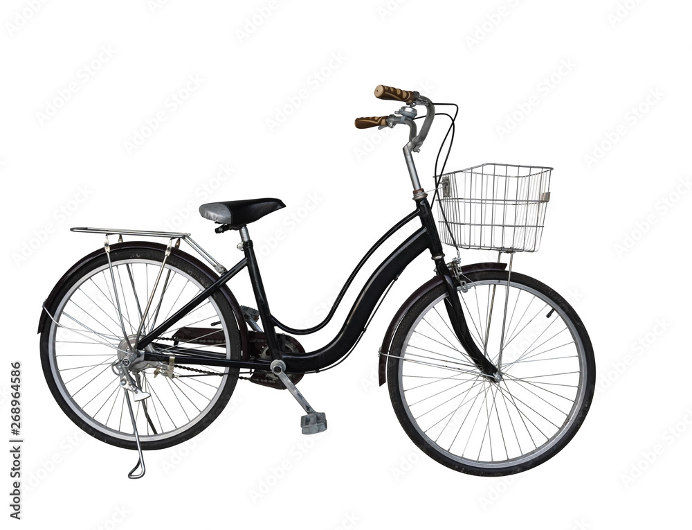Di cut old black bicycle on white background,object background, copy space