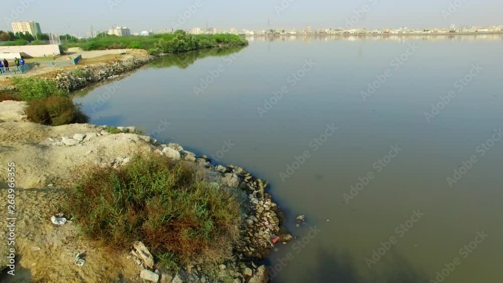 Sea water tab emerging in the city, aerial view Sea water tab emerging in the city, aerial view