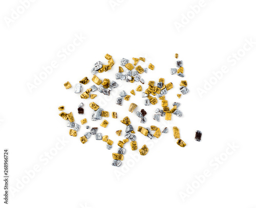 Gold and Silver Sprinkles Isolated on White Background Top View