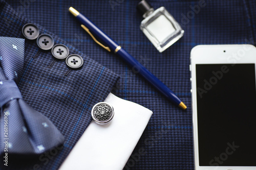 luxury fashion men's cufflinks. accessories for tuxedo, butterfly, tie, handkerchief and smartphone