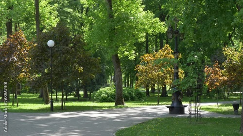 GOMEL, BELARUS - MAY 15, 2019: Palace and park ensemble of the Rumyantsevs Paskevichi. Cozy green park.