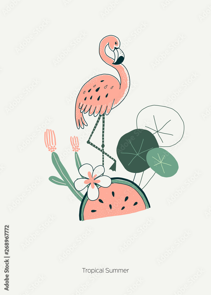 Illustration Tropical flamingo jungle