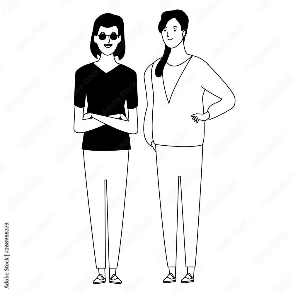 women avatar cartoon character in black and white