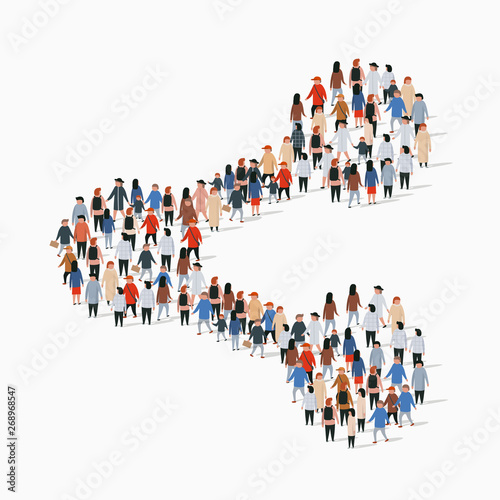 Large group of people in the share sign shape.