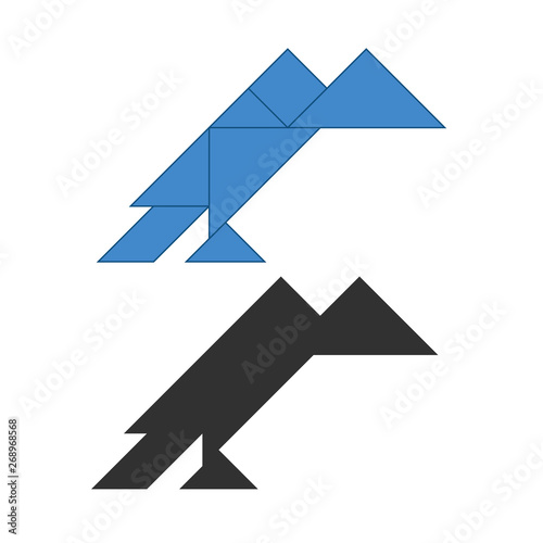 vulture Tangram. Traditional Chinese dissection puzzle, seven tiling pieces - geometric shapes: triangles, square rhombus , parallelogram. Board game for kids