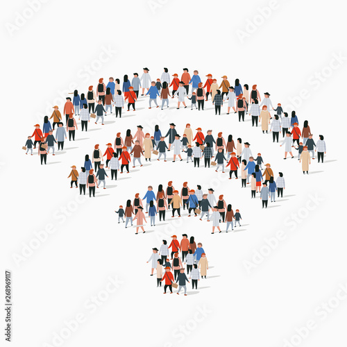 Large group of people in the wi-fi sign shape
