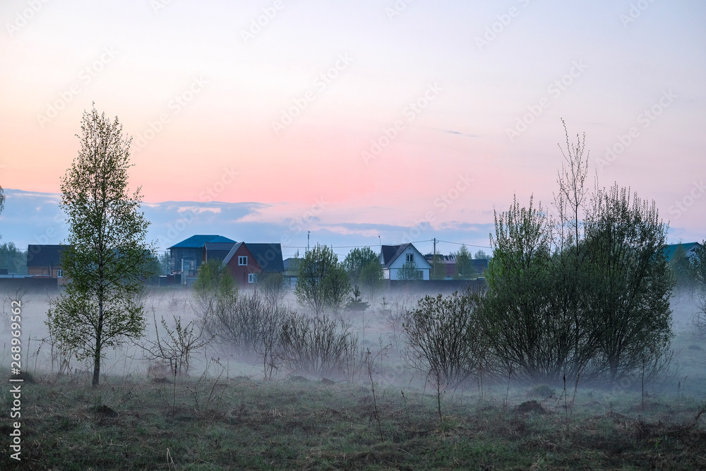 Fototapeta premium Landscape with the image of fog on lake Seliger in Russia