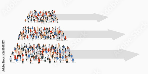 Large group of people in shape of pyramid. Infographics concept.