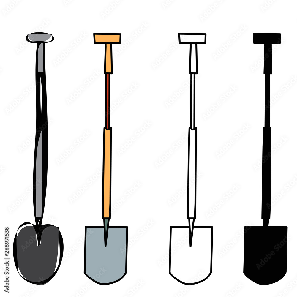 spade set, silhouette and sketch spade set, silhouette and sketch