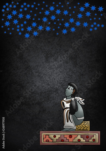 Mayan Aztec Astronomer Observing the constellations in the night illustration photo