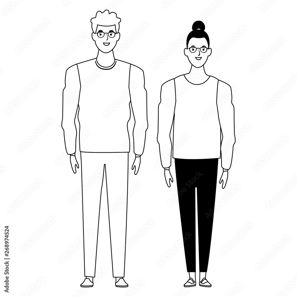 couple avatar cartoon character in black and white couple avatar cartoon character in black and white