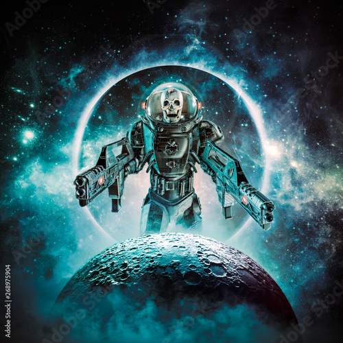 Bild auf Leinwand Berserker skeleton military astronaut / 3D illustration of science fiction scene