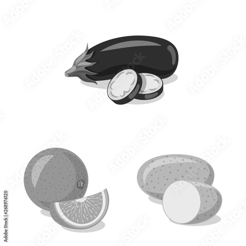 Isolated object of vegetable and fruit logo. Set of vegetable and vegetarian stock vector illustration.