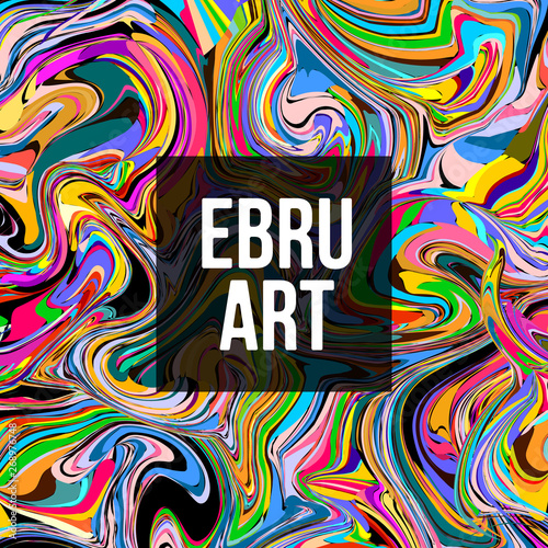 Colorful Ebru marbling texture. Watercolor abstract design. Vector illustration. Isolated on black background.