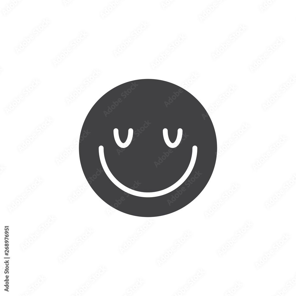 Fototapeta premium Satisfied face emoji vector icon. filled flat sign for mobile concept and web design. Happy face emoticon glyph icon. Symbol, logo illustration. Vector graphics