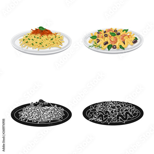Vector illustration of pasta and carbohydrate icon. Set of pasta and macaroni stock symbol for web.
